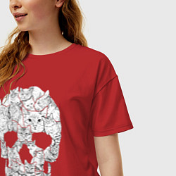 Футболка оверсайз женская ЧЕРЕП ИЗ КОТИКОВ, цвет: красный — фото 2