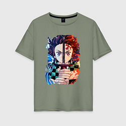 Футболка оверсайз женская KIMETSU NO YAIBA, цвет: авокадо