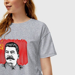 Футболка оверсайз женская Сталин и флаг СССР, цвет: меланж — фото 2