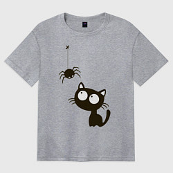 Футболка оверсайз женская Котик и паучек, цвет: меланж