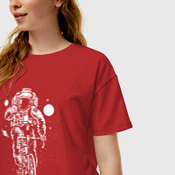 Футболка оверсайз женская Космонавт на велосипеде, цвет: красный — фото 2