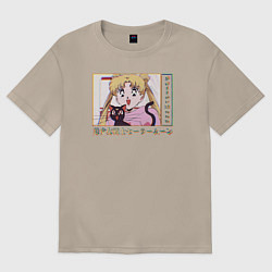 Футболка оверсайз женская Sailor Moon Usagi Tsukino Luna, цвет: миндальный