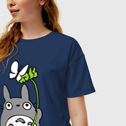 Футболка оверсайз женская Totoro и бабочка, цвет: тёмно-синий — фото 2