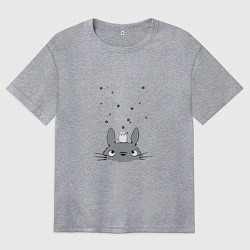 Футболка оверсайз женская Любопытный Тоторо и Сажа, цвет: меланж