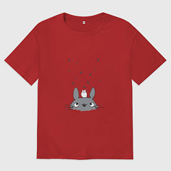 Футболка оверсайз женская Любопытный Тоторо и Сажа, цвет: красный