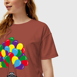 Футболка оверсайз женская Енот с шариками, цвет: кирпичный — фото 2