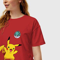 Футболка оверсайз женская Pokemon pikachu 1, цвет: красный — фото 2