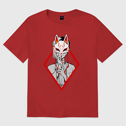 Футболка оверсайз женская Женщина в маске, цвет: красный