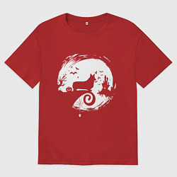 Футболка оверсайз женская Полнолуние Корги, цвет: красный