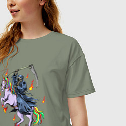 Футболка оверсайз женская Смерть на единороге, цвет: авокадо — фото 2