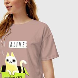 Футболка оверсайз женская Кот спереди жив, а сзади, цвет: пыльно-розовый — фото 2