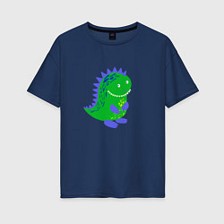 Футболка оверсайз женская Зеленый дракончик-динозаврик, цвет: тёмно-синий