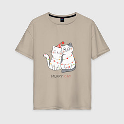 Футболка оверсайз женская Merry Cat, цвет: миндальный