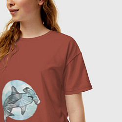 Футболка оверсайз женская Акула-молот, цвет: кирпичный — фото 2