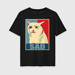 Футболка оверсайз женская Sad Cat, цвет: черный