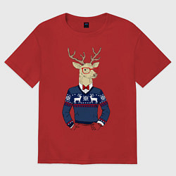 Футболка оверсайз женская Hipster Deer, цвет: красный