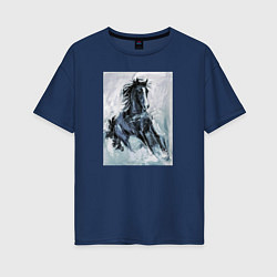Футболка оверсайз женская Лошадь арт, цвет: тёмно-синий