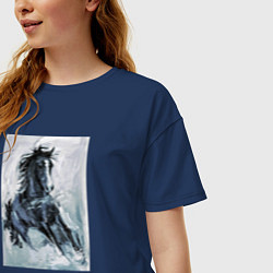 Футболка оверсайз женская Лошадь арт, цвет: тёмно-синий — фото 2