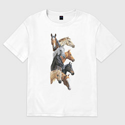 Футболка оверсайз женская Лошади, цвет: белый