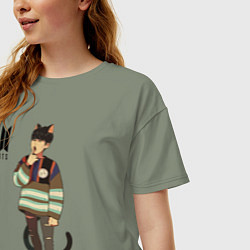 Футболка оверсайз женская BTS Cat, цвет: авокадо — фото 2