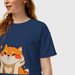 Футболка оверсайз женская Сиба Ину Милые Щечки, цвет: тёмно-синий — фото 2
