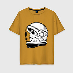 Футболка оверсайз женская Космонавт пришелец, цвет: горчичный