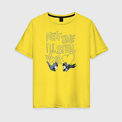 Футболка оверсайз женская Бэтмен и Женщина-кошка, цвет: желтый