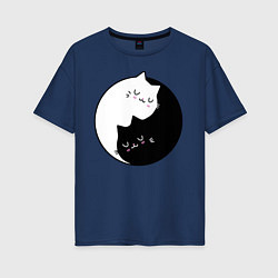 Футболка оверсайз женская Yin and Yang cats, цвет: тёмно-синий