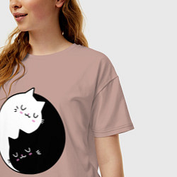 Футболка оверсайз женская Yin and Yang cats, цвет: пыльно-розовый — фото 2