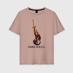 Футболка оверсайз женская Dark Souls - Bonfire, цвет: пыльно-розовый