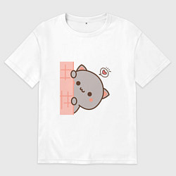 Футболка оверсайз женская Влюблённый котёнок парная, цвет: белый