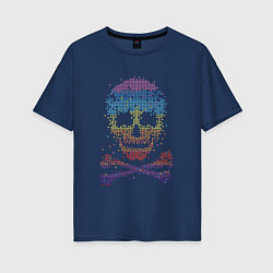 Футболка оверсайз женская Пиксельный череп, цвет: тёмно-синий