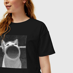 Футболка оверсайз женская ЧБ Pop Cat, цвет: черный — фото 2