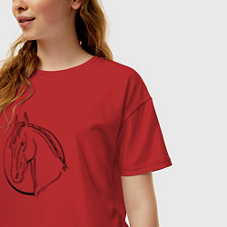 Футболка оверсайз женская Лошадь - линейный рисунок, цвет: красный — фото 2
