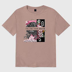 Футболка оверсайз женская Roses, цвет: пыльно-розовый