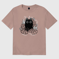 Футболка оверсайз женская Cat in plants, цвет: пыльно-розовый