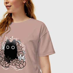 Футболка оверсайз женская Cat in plants, цвет: пыльно-розовый — фото 2