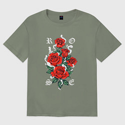Футболка оверсайз женская РОЗЫ ROSES SMOKE, цвет: авокадо