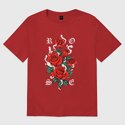 Футболка оверсайз женская РОЗЫ ROSES SMOKE, цвет: красный