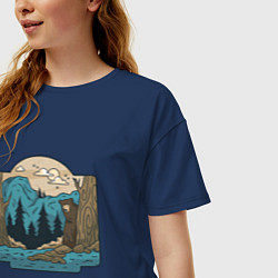 Футболка оверсайз женская Пейзаж дикого леса с медведем, цвет: тёмно-синий — фото 2