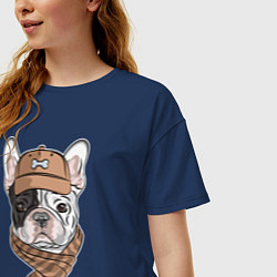 Футболка оверсайз женская ФРАНЦУЗСКИЙ БУЛЬДОГ В ШАПКЕ, цвет: тёмно-синий — фото 2
