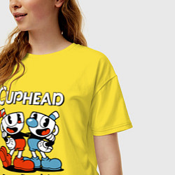 Футболка оверсайз женская Cuphead, Dont deal with devil, цвет: желтый — фото 2