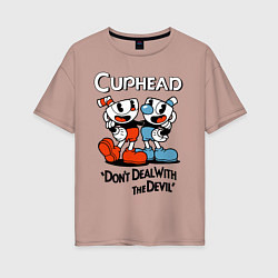 Футболка оверсайз женская Cuphead, Dont deal with devil, цвет: пыльно-розовый