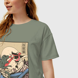 Футболка оверсайз женская Cat Kong versus Godzilla Kaiju, цвет: авокадо — фото 2