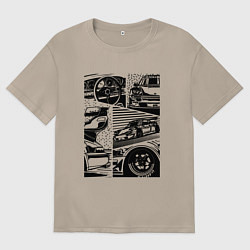 Футболка оверсайз женская PORSCHE ПОРШЕ КОЛЛАЖ, цвет: миндальный