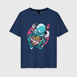 Футболка оверсайз женская Anime Octopus eating Ramen, цвет: тёмно-синий