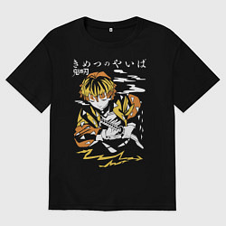 Футболка оверсайз женская Зеницу Агацума Kimetsu no Yaiba, цвет: черный