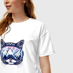 Футболка оверсайз женская Кот в лыжных очках, цвет: белый — фото 2