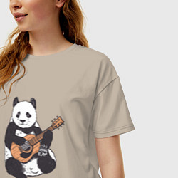Футболка оверсайз женская Панда гитарист Panda Guitar, цвет: миндальный — фото 2