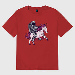 Футболка оверсайз женская Космонавт на единороге, цвет: красный